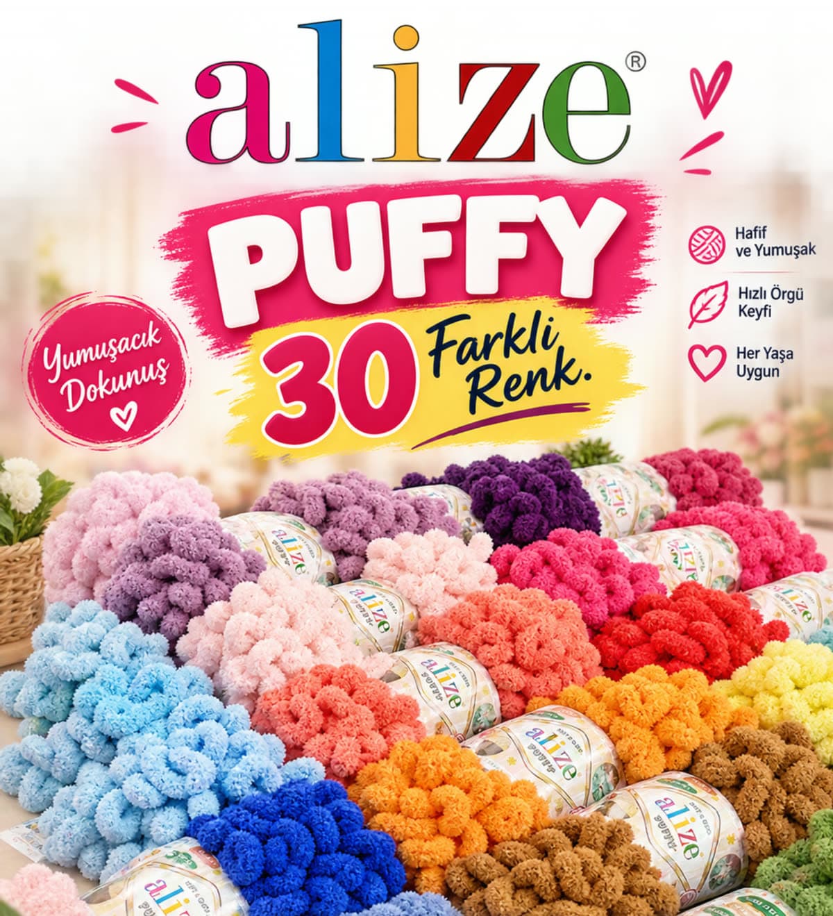 Alize Puffy iplik — 30 farklı renk